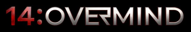 14: Metallic sci-fi lettering with red glow, beveled chrome edges, subtle shine.