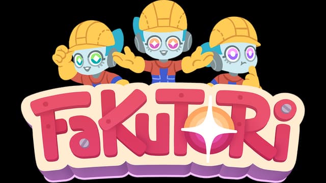 Rounded, playful font with colorful robots in yellow hard hats and a central star-like visual accent.