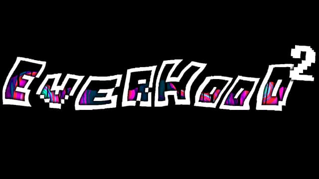 Quirky, warped letters with bold outlines and vibrant, patchwork colors.