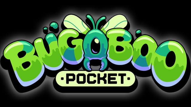 Green, bubbly font with insect antennae and wings, outlines for depth.
