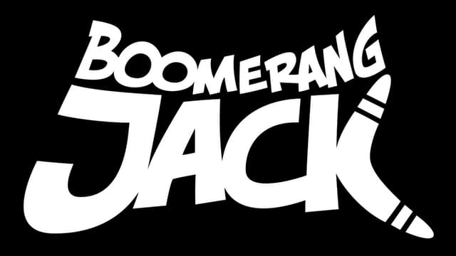 Bold, dynamic white font with boomerang accent; sharp, energetic curves.