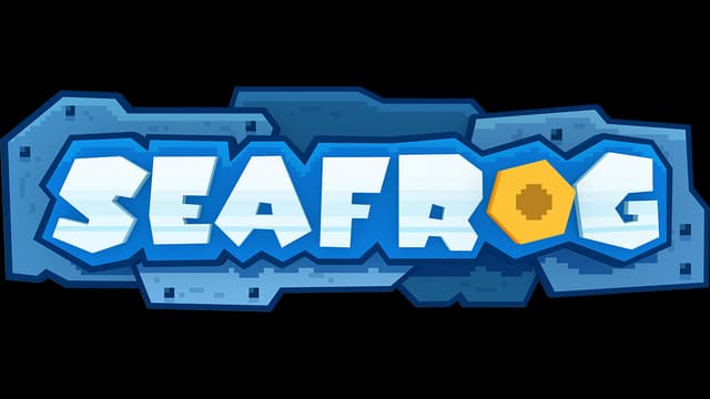 Blocky, angular 3D font with pixel art details; yellow nut for "O".
