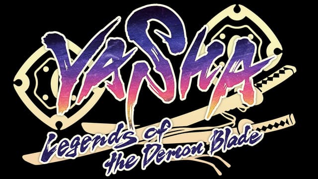 Brush-stroke font with gradient, katana elements, dynamic, bold and angled design.