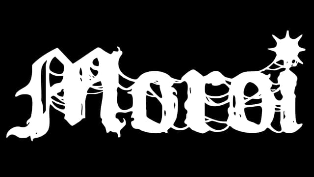 Gothic text with webs between letters, spiky star dotting the "i".