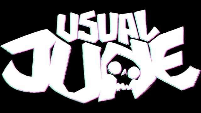 Blocky, stylized white font with pink shadows; features a skull integrated into letters.