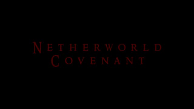 Ancient serif font, dark red glow, shadowy, emphasizing mystic theme.