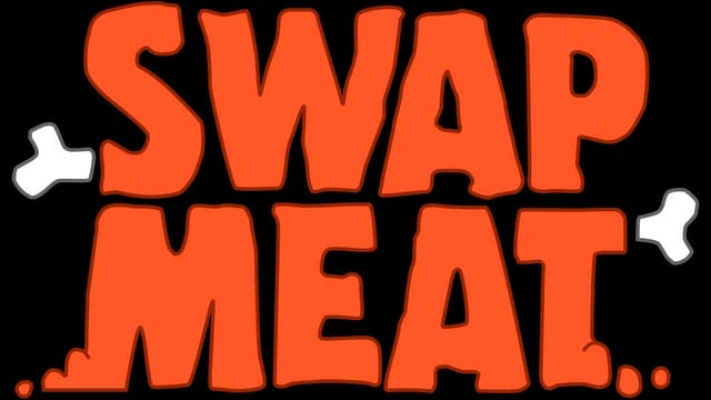 Playful, bold font with bone accents; letters resemble cartoon meat.