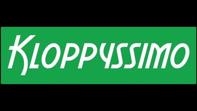 Stylized italic font with flowing, elongated letterforms set on a bold green rectangle.