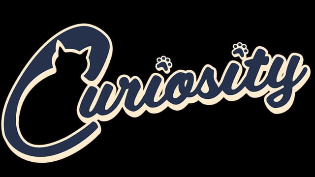Stylized script font with cat silhouette and playful paw print accents.