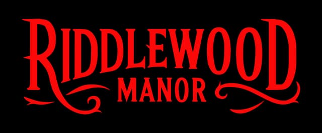 Red vintage serif font with elegant swirls, wide spacing.