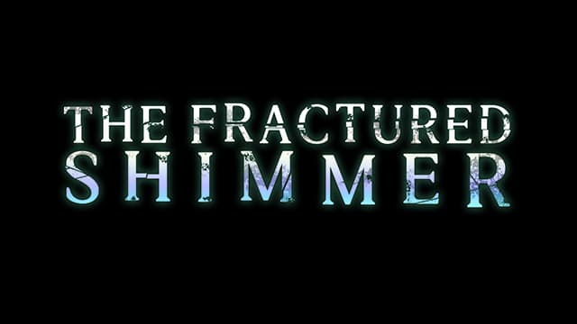 Elegant serif font with fractured, shimmering watercolor effect.