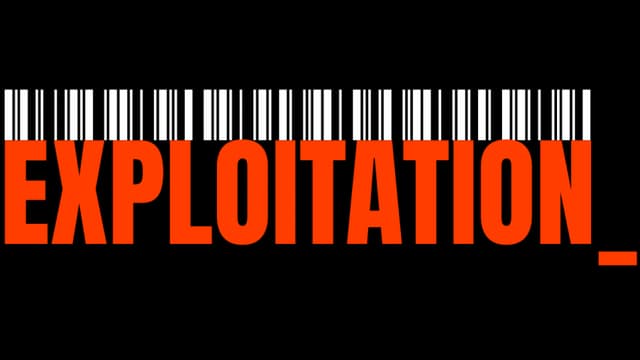 Bold, blocky orange letters with vertical barcode stripes, conveying a futuristic feel.