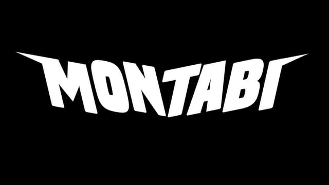 Bold, dynamic font with pointed tips, slight curve in central text.
