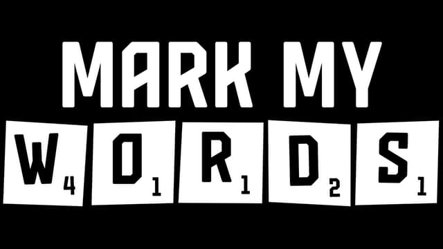 Bold, blocky font with a shadow effect; letters resemble stylized Scrabble game tiles.