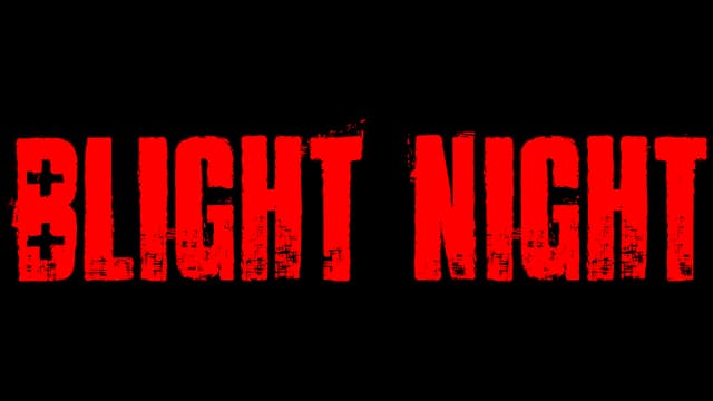 Red, distressed font with a gritty texture, evoking a 1980s horror film vibe.