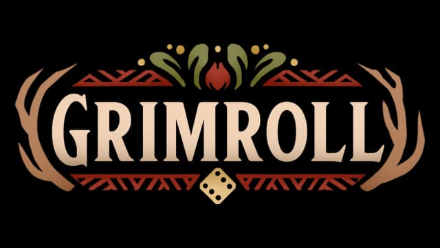 Stylized block letters flanked by deer antlers with ornate dice centerpiece.