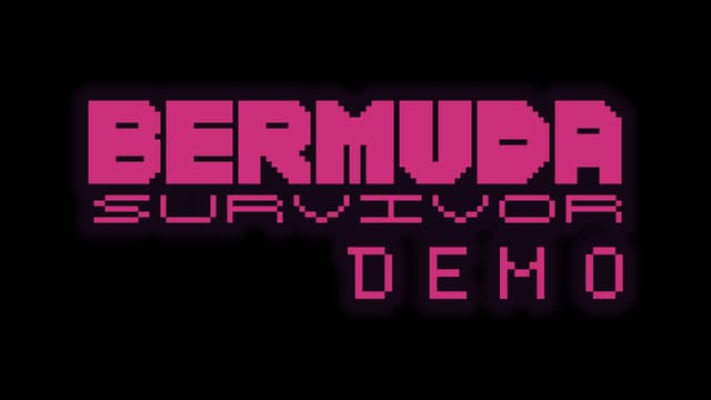 Pink pixelated and blocky font with wide, bold uppercase letters.