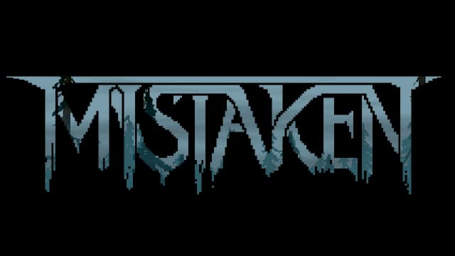 Pixelated forest scene integrated with stylized, misty letterforms.