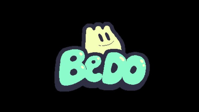 Cartoonish bubble letters with a smiling creature on top.