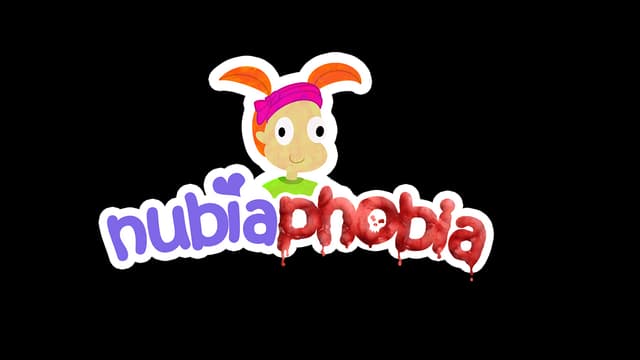 Playful purple and red letters, cartoon girl with big eyes and orange pigtails.