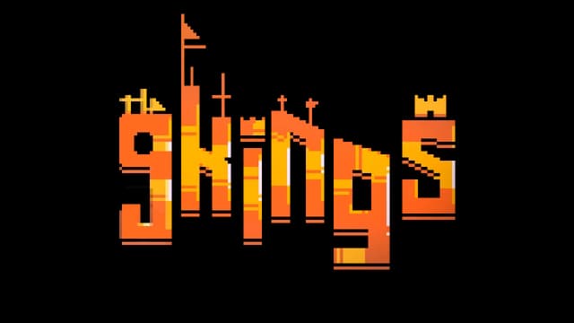 Pixelated castle-topped font with fiery gradient and upward perspective.