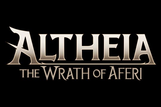 Stylized, sharp-edged font with metallic gradient and shadowed effect.