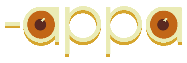 Appa: Rounded retro lettering with thick outline, subtle 3D shadow, eye-like a’s.