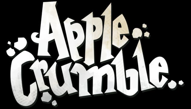Apple Crumble: Bold, jagged cartoon lettering with subtle texture and chunky shadowing.