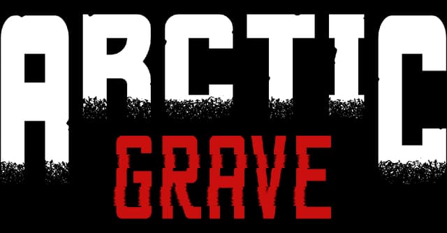 Arctic Grave: Bold distressed block letters, with GRAVE in red, centered below.