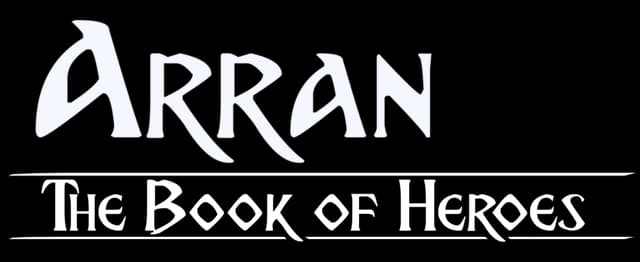 Arran: Jagged brushstroke lettering with distressed texture and underlined subtitle.
