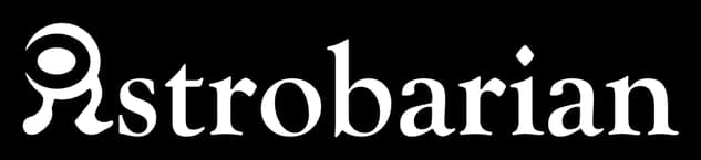 Astrobarian™: Bold distressed serif wordmark with a ringed planet icon at left.