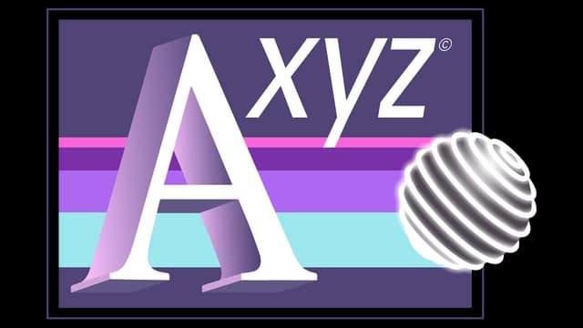 Retro styled text with vaporwave stripes and glowing spiral sphere.