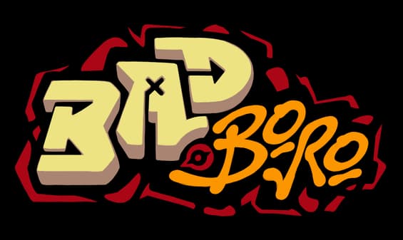 Bad Boro: chunky cartoon 3D letters with thick outline and orange graffiti script.