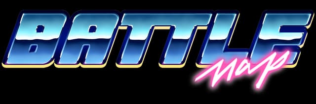 Battle Nap: Glossy beveled block letters with blue gradient, pink script accent glow.