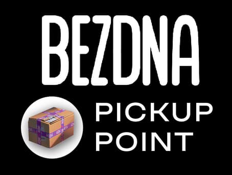 Bezdna Pickup Point: Bold rounded sans-serif; stacked text with glossy parcel icon.