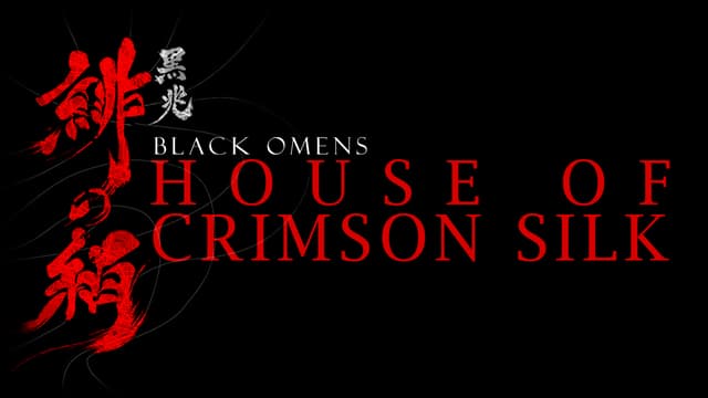 Black Omens: Elegant serif title with red spaced letters and ink-brush crest.