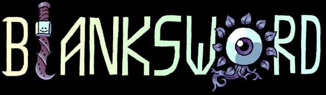 Blanksword: Jagged gradient lettering with sword icon and an eye sigil in place of O.