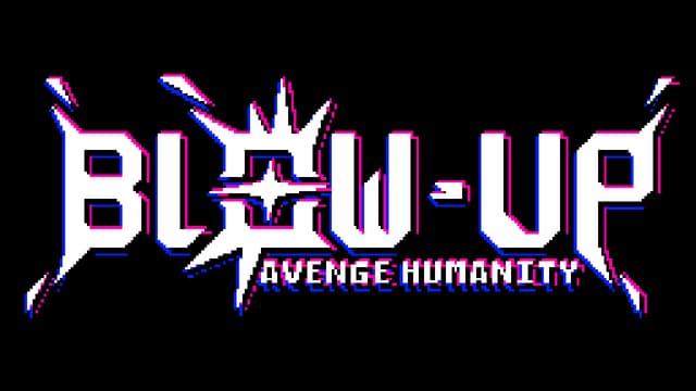 Stylized glitch effect with jagged, angular lettering and electric blue-pink shadows.