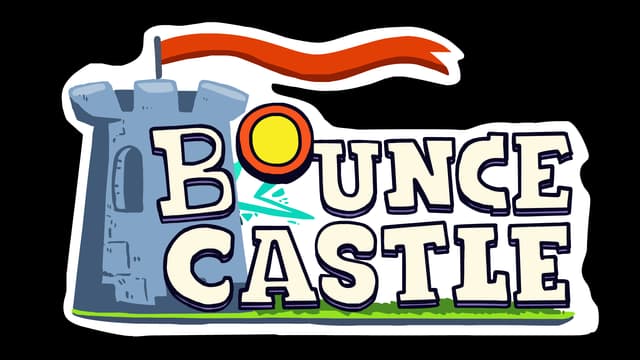 Bounce Castle: Bold, cartoonish letters with a castle tower and flowing red banner.