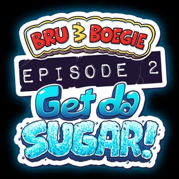Bru & Boegie: Bold comic 3D text with layered outlines and icy dripping title effect.