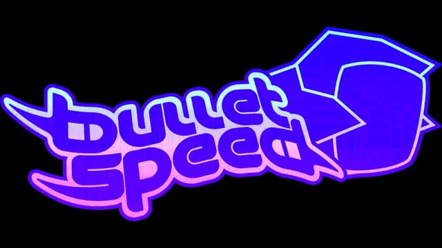 Curved, stylized lettering with glowing outline and geometric design.
