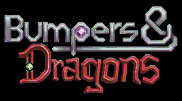Bumpers & Dragons: Pixel-art beveled fantasy lettering with metallic sheen and gem accents.
