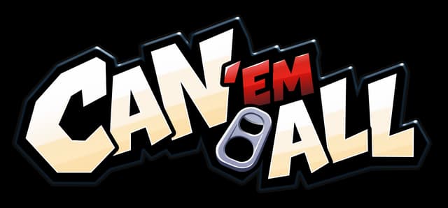 Can 'Em All: Bold 3D block letters with dark outline, red “EM,” can icon inset.
