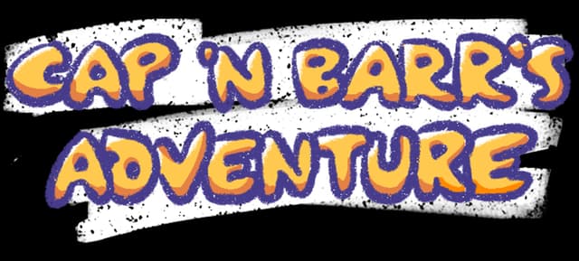 Cap 'n Barr’s Adventure: chunky cartoon lettering with purple outline and textured fill.