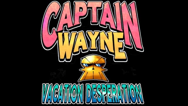 Cartoonish font with bold, colorful letters; gold skull in shades.