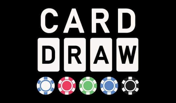 "DRAW" shaped like cards, bold sans-serif font, casino chip accents.
