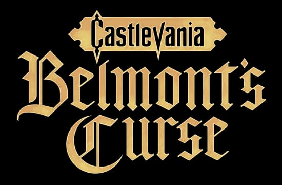 Castlevania: Gold beveled gothic wordmark with embossed shine and sharp serifs.
