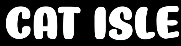 Cat Isle: chunky rounded stencil lettering with distressed speckled texture.