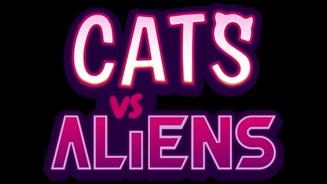 "Bold uppercase text with cat ear motif and futuristic blocky style."