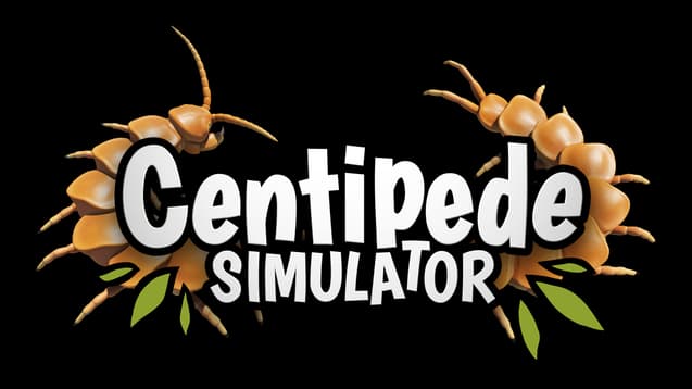 Centipede Simulator: Bold arched white letters with black outline, glossy centipedes framing text.